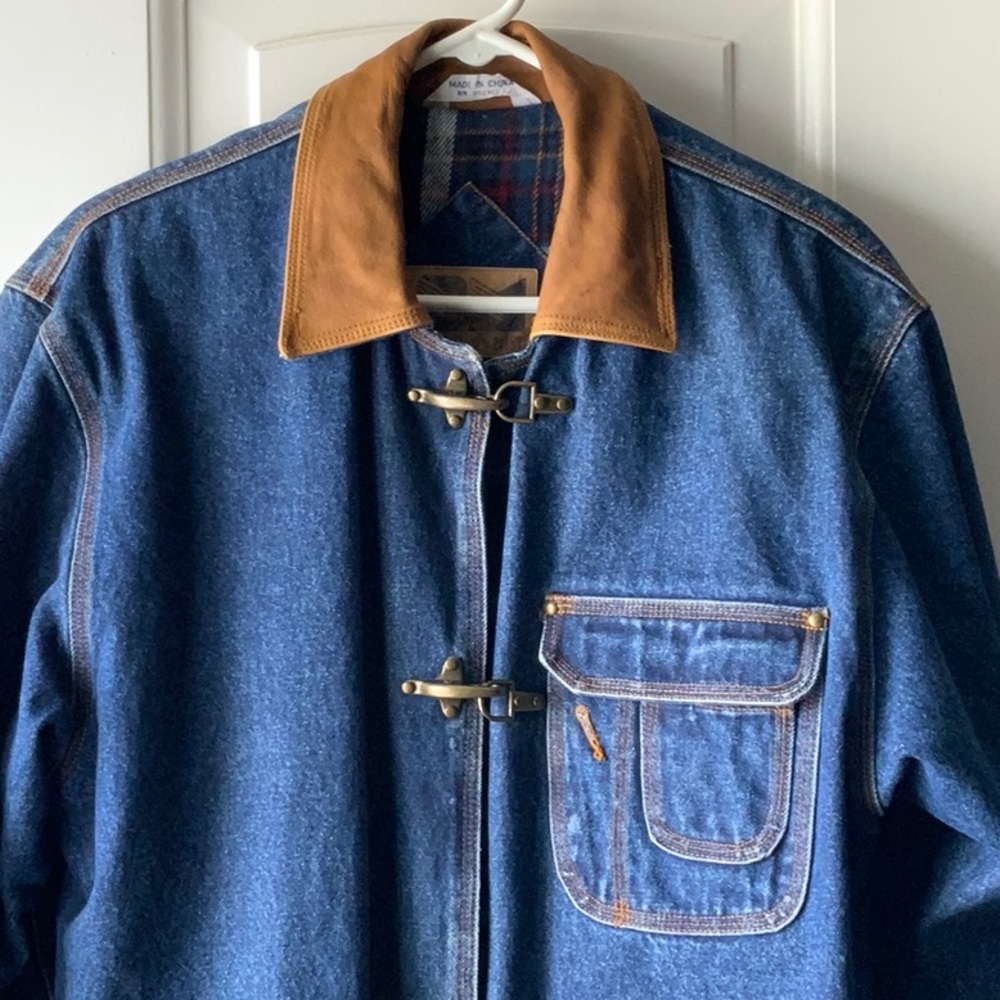 British Mist Denim Fireman Jacket With Leather Collar (M)